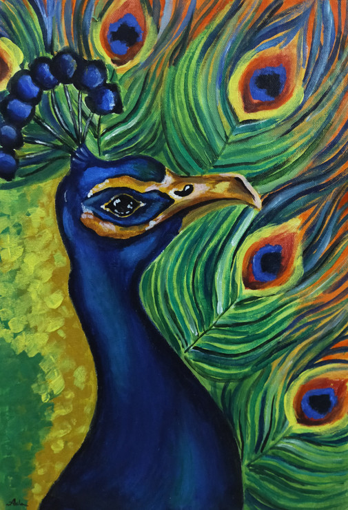 Peacock colours (ART_1304_55743) - Handpainted Art Painting - 11in X 15in