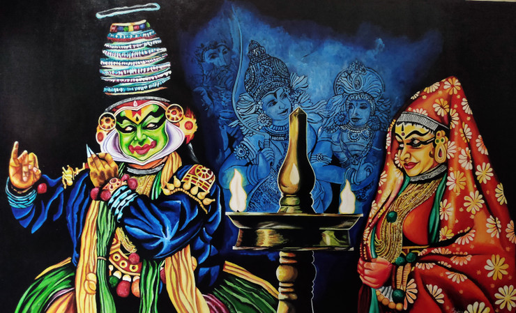 Kathakali (ART_7973_55546) - Handpainted Art Painting - 35in X 21in