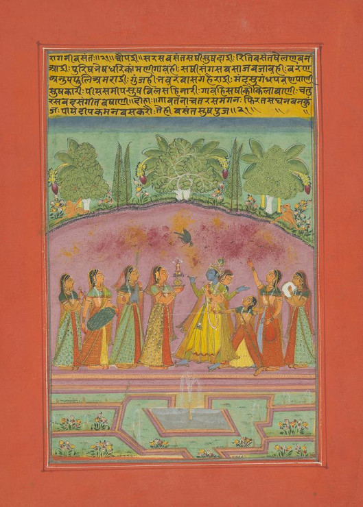 Ragini Vasanta, Page From A Jaipur Ragamala Set (PRT_7753) - Canvas Art Print - 13in X 18in