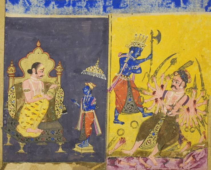 Krishna‚Äôs Fifth And Sixth Avatars, Page From A Copy Of The Gitagovinda Of Jayaveda (PRT_7742) - Canvas Art Print - 16in X 13in