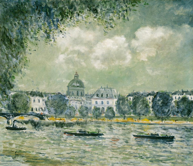 Landscape Along The Seine With The Institut De France And The Pont Des Arts By Alfred Sisley (PRT_7697) - Canvas Art Print - 18in X 16in