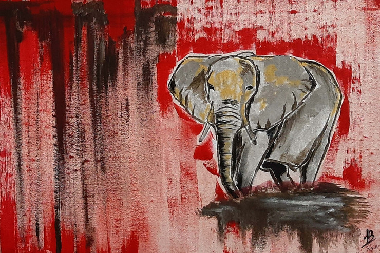 Lonely Elephant (ART_5839_56077) - Handpainted Art Painting - 24in X 16in