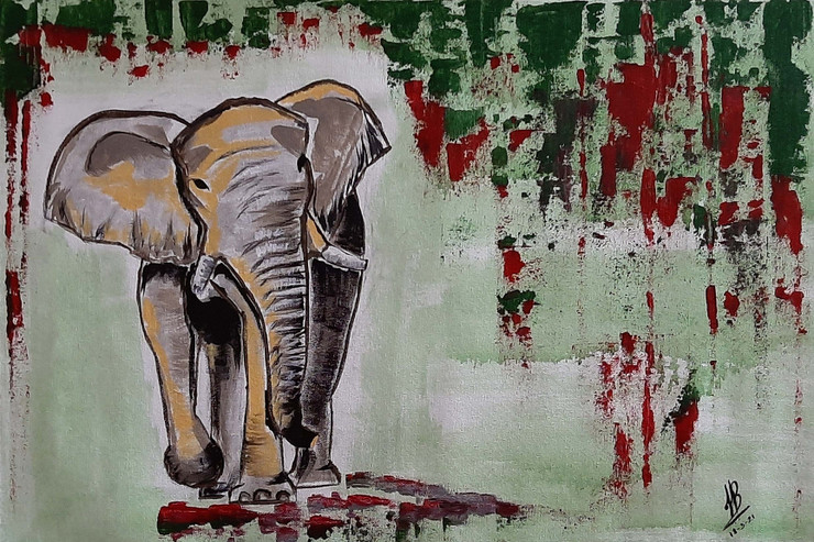 A Elephant (ART_5839_56087) - Handpainted Art Painting - 24in X 16in