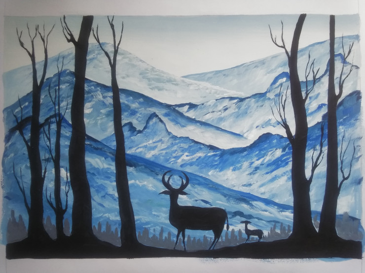 Hill At Night (ART_7974_56003) - Handpainted Art Painting - 13in X 9in