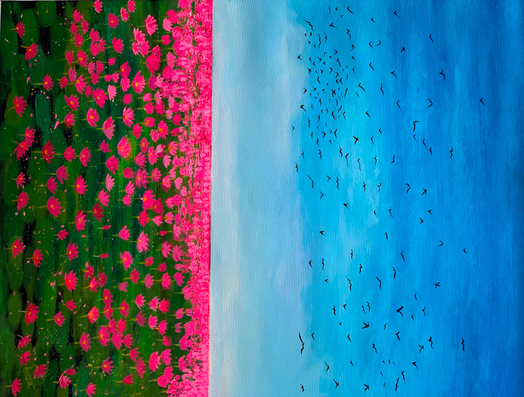 Water lilies lake (ART_1784_56010) - Handpainted Art Painting - 23in X 29in