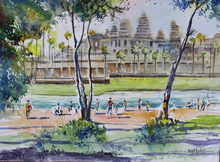 Angkor Wat Cambodia (ART_4505_55990) - Handpainted Art Painting - 15in X 10in