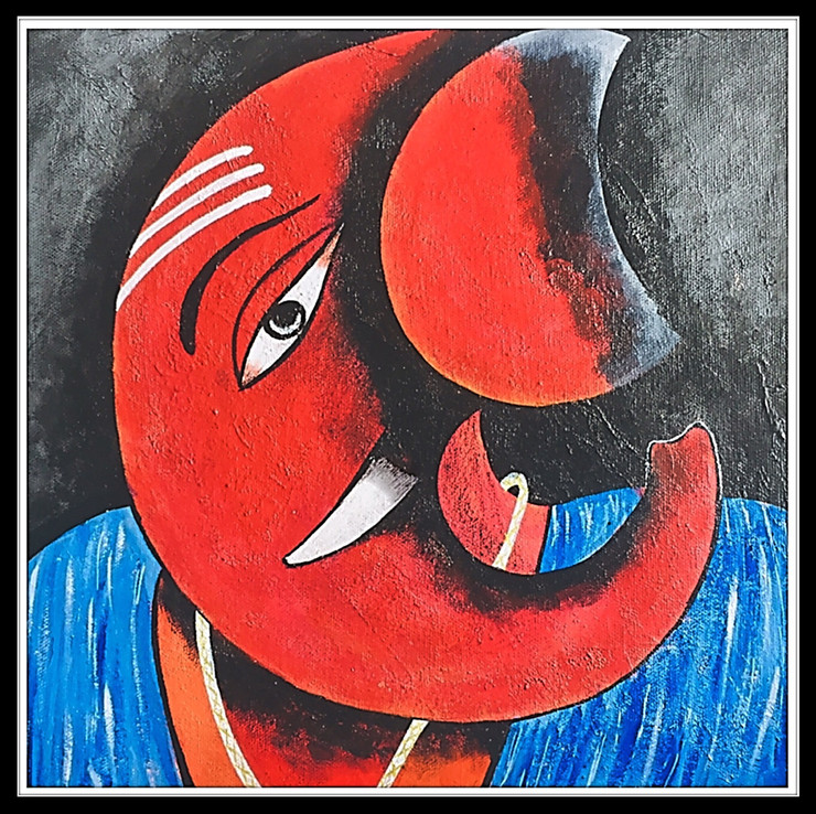 Lord Ganesha  (ART_5557_46307) - Handpainted Art Painting - 24in X 24in