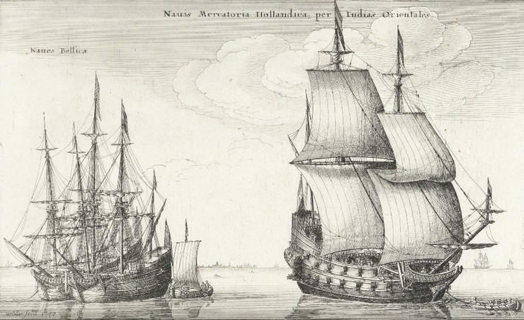 Dutch West Indiaman And Two Warships By Wenceslaus Hollar (PRT_7874) - Canvas Art Print - 37in X 23in