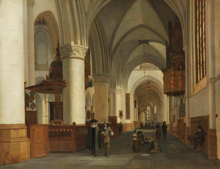 Interior Of The Church Of St Bavo In Haarlem By Job Adriaensz Berckheyde (PRT_7904) - Canvas Art Print - 33in X 26in