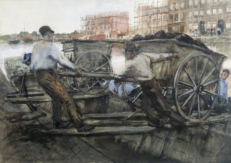 Labourers Pulling A Heavily Laden Cart On Jacob Van Lennepkade, Amsterdam By George Hendrik Breitner (PRT_7939) - Canvas Art Print - 23in X 16in
