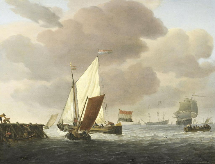 Ships Near The Coast In Windy Weather By Willem Van De Velde (II) (PRT_7911) - Canvas Art Print - 22in X 17in