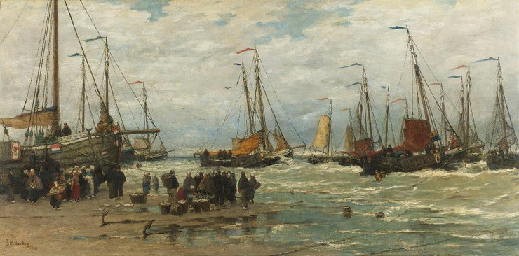 Fishing Pinks In Breaking Waves By Hendrik Willem Mesdag (PRT_7928) - Canvas Art Print - 35in X 17in