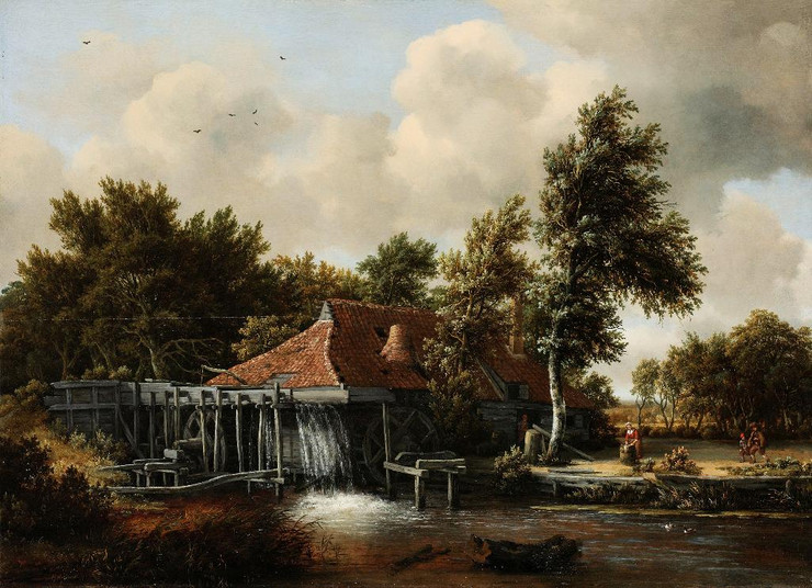 A Watermill By Meindert Hobbema (PRT_7919) - Canvas Art Print - 32in X 24in