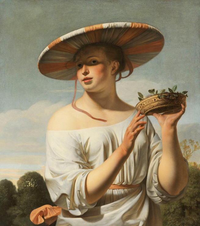 Girl In A Large Hat By Caesar Bo√´tius Van Everdingen (PRT_7930) - Canvas Art Print - 26in X 29in