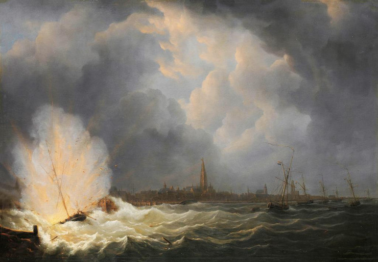 The Explosion Of Gunboat Nr 2 By Jan Van Speijk (PRT_7948) - Canvas Art Print - 36in X 25in