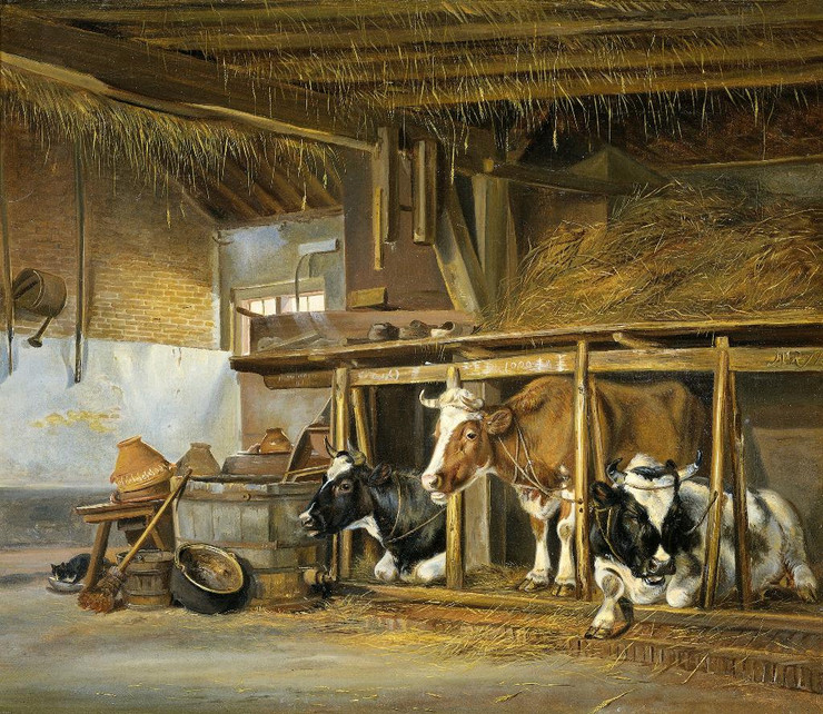 Cows In A Stable By Jan Van Ravenswaay (PRT_7972) - Canvas Art Print - 19in X 17in