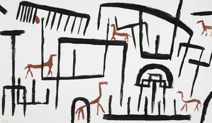 Animals In An Enclosure (1938) By Paul Klee (PRT_7997) - Canvas Art Print - 29in X 17in