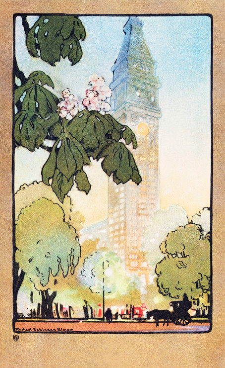 The Metropolitan Tower On A Summer Evening (1914) From Art Lovers New York Postcard By Rachael Robinson Elmer (PRT_8087) - Canvas Art Print - 15in X 24in
