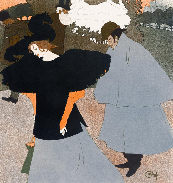 Dame Op Straat Gevolgd Door Een Heer By Georges De Feure (PRT_8018) - Canvas Art Print - 25in X 27in