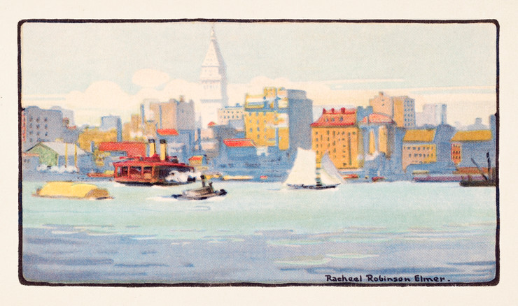 New York From The 34th Street Ferry (1914) From Art Lovers New York Postcard By Rachael Robinson Elmer (PRT_8055) - Canvas Art Print - 22in X 13in