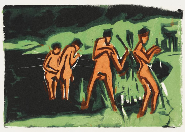 Bathers Throwing Reeds (1909) By Ernst Ludwig Kirchner (PRT_8105) - Canvas Art Print - 39in X 28in