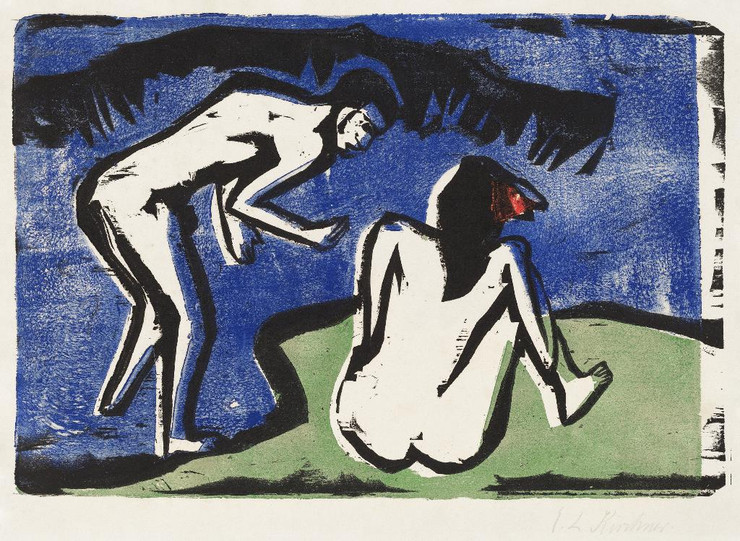 Bathing Couple (1910) By Ernst Ludwig Kirchner (PRT_8106) - Canvas Art Print - 24in X 17in