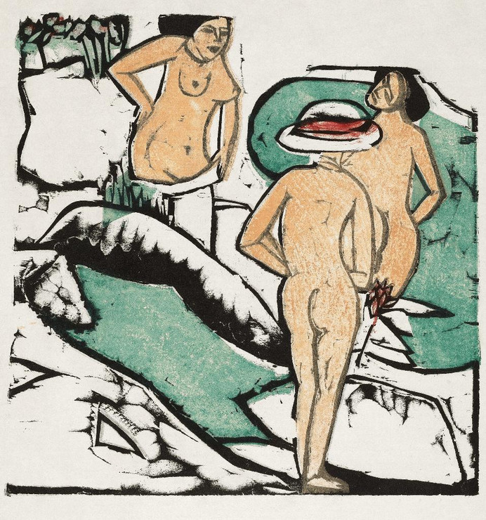 Women Bathing Between White Stones (1912) By Ernst Ludwig Kirchner (PRT_8180) - Canvas Art Print - 21in X 23in