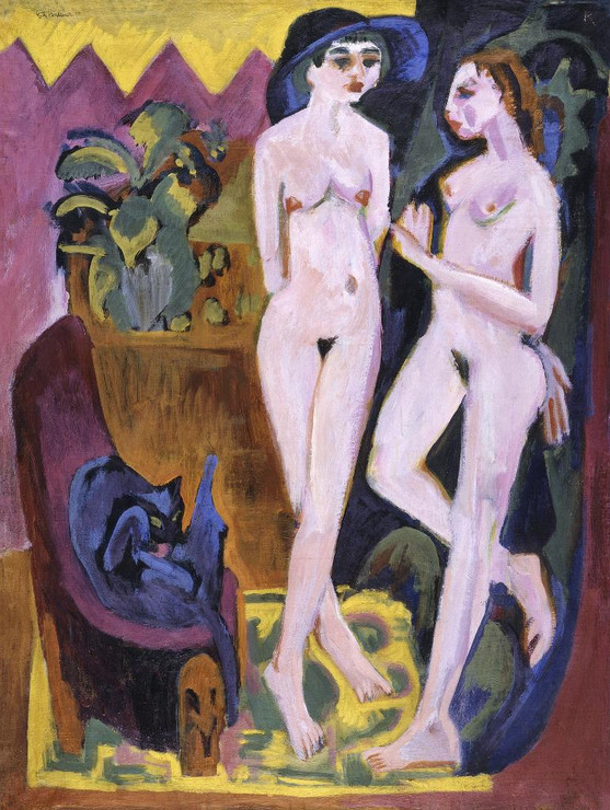 Two Nudes In A Room (1914) By Ernst Ludwig Kirchner (PRT_8171) - Canvas Art Print - 17in X 22in