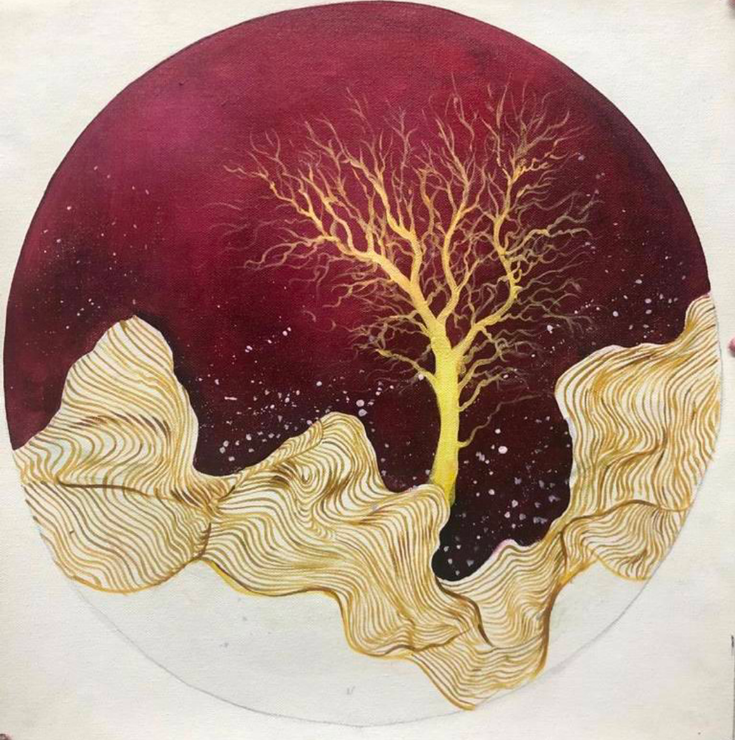 Night view painting  (ART_6706_56406) - Handpainted Art Painting - 24in X 24in