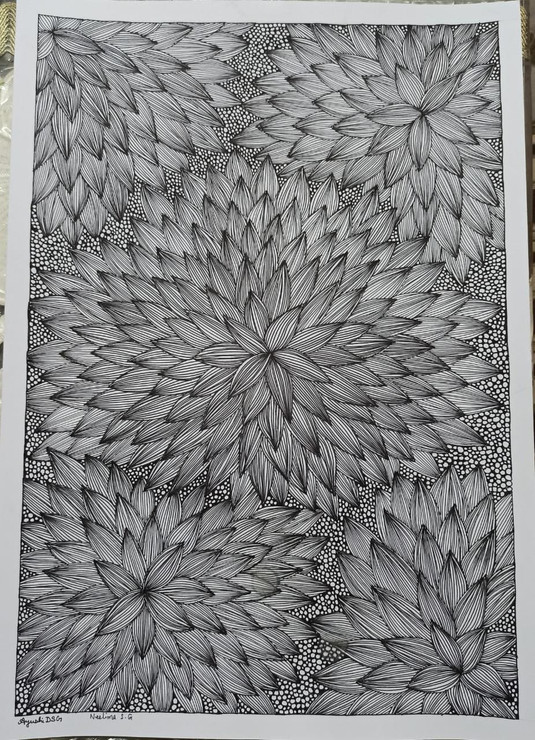 The beauty of symmetric Zentangle art (ART_8016_56392) - Handpainted Art Painting - 11in X 16in