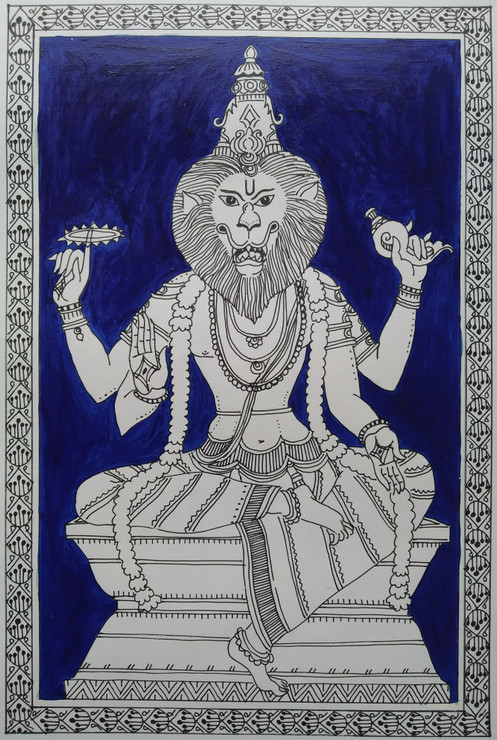 Nrisingha avatar;Dash avatar series (ART_7180_56373) - Handpainted Art Painting - 6in X 9in