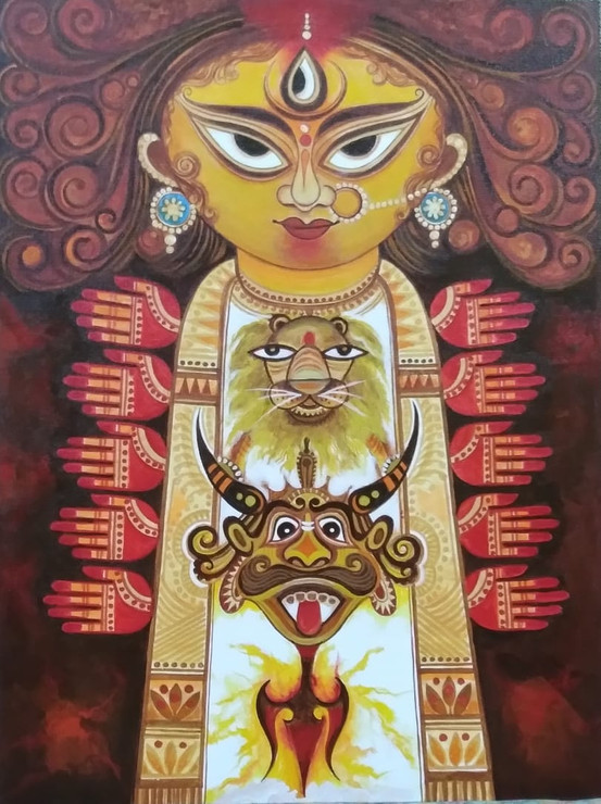 Subho Sharodiya (ART_5922_56353) - Handpainted Art Painting - 45in X 60in