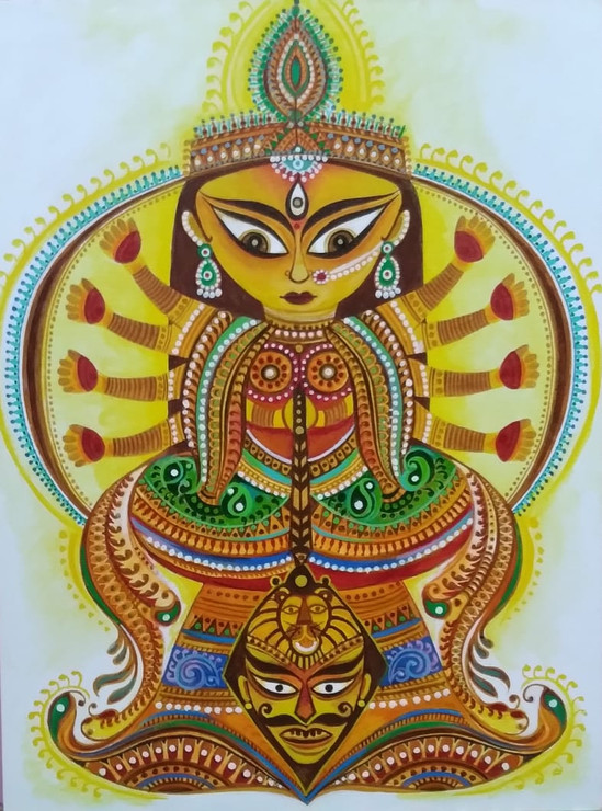 Parvati _ Devi Durga_Subho Sharodiya (ART_5922_56352) - Handpainted Art Painting - 45in X 60in