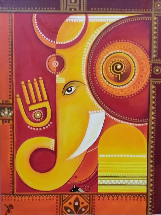 Modern Ganesha : Ganapati Bappa (ART_5922_56349) - Handpainted Art Painting - 45in X 60in