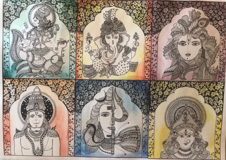 Gods & Goddesses  (ART_8018_56252) - Handpainted Art Painting - 28in X 20in