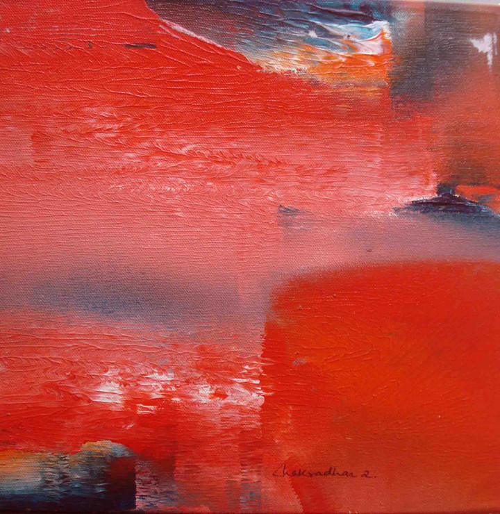 SCARLET RED WAVES PART 2 (ART_7971_56166) - Handpainted Art Painting - 12in X 12in
