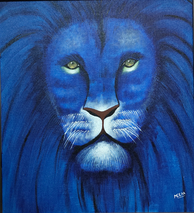 Blue Lion (ART_5912_56169) - Handpainted Art Painting - 19in X 21in