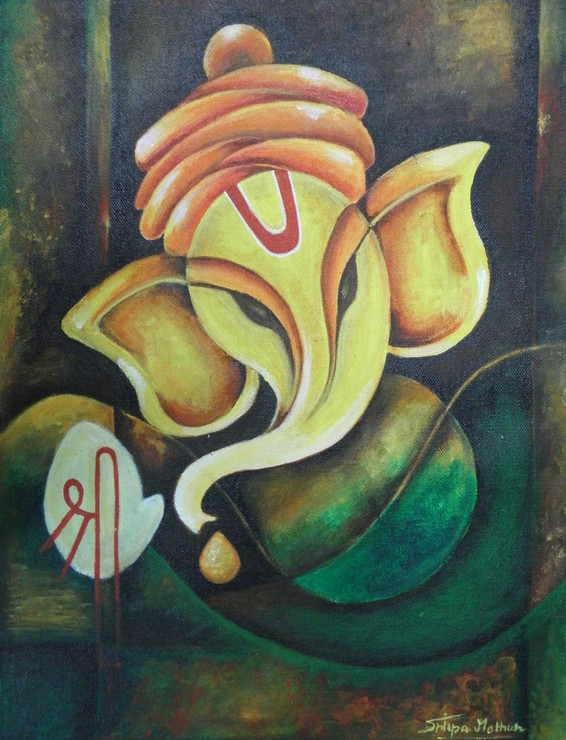 Abstract Ganesha (ART_1292_56107) - Handpainted Art Painting - 12in X 16in