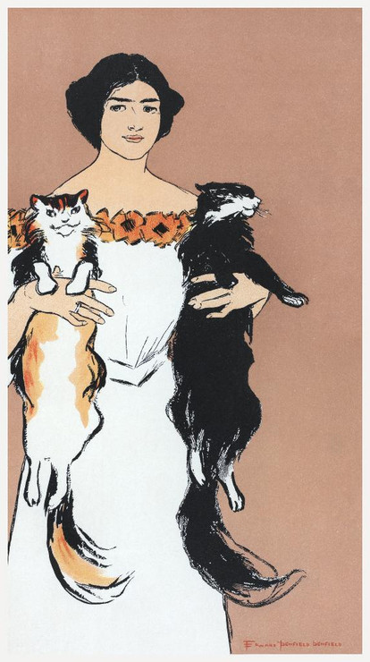 Woman Holding Cats (1898) By Edward Penfield (PRT_8186) - Canvas Art Print - 16in X 28in