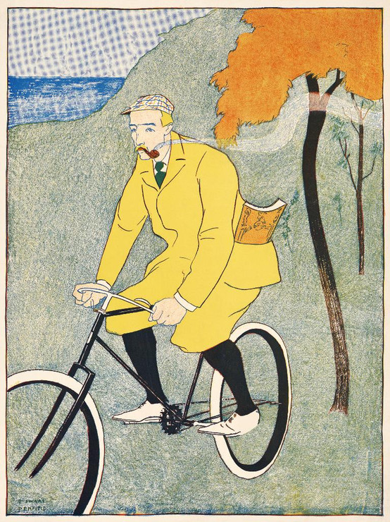 Man Riding Bicycle (1894) By Edward Penfield (PRT_8212) - Canvas Art Print - 28in X 38in