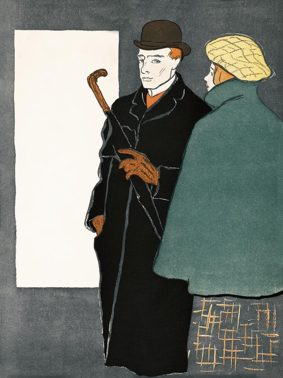 Man With Walking Stick And Woman (1896) By Edward Penfield. (PRT_8216) - Canvas Art Print - 28in X 38in