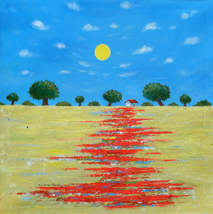 Peace and greenery (Landscape) - 1 (ART_5244_56518) - Handpainted Art Painting - 18in X 18in
