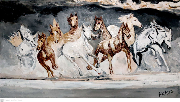 A DREAM OF HORSES (ART_6175_56512) - Handpainted Art Painting - 60 in X 33in