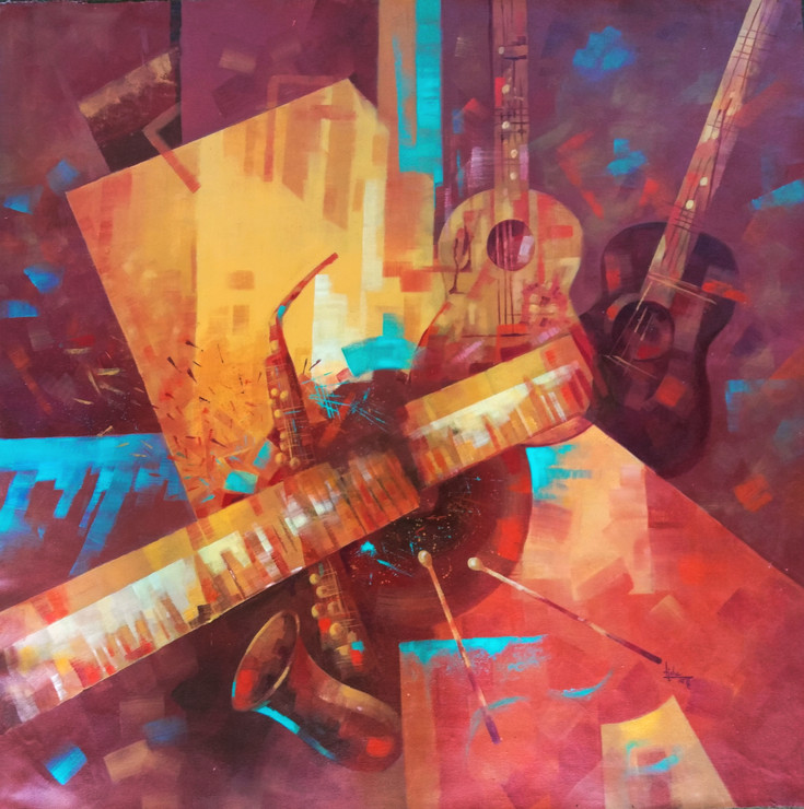 The art of sound (ART_7141_56457) - Handpainted Art Painting - 24in X 24in