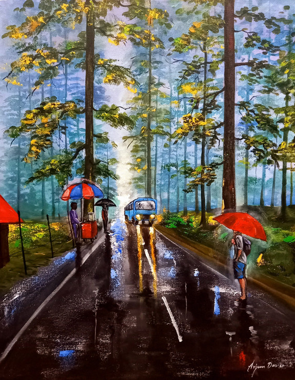 Rainy day in Uttarakhand  (ART_82_56438) - Handpainted Art Painting - 24in X 30in