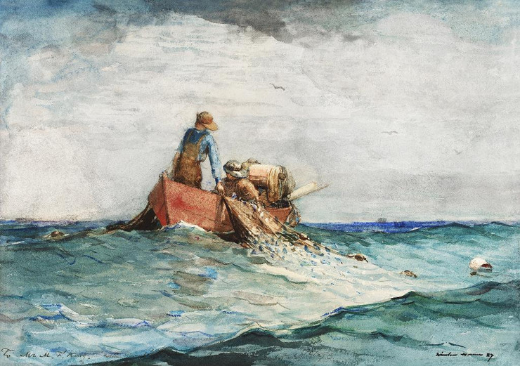 Hauling In The Nets (1887) By Winslow Homer (PRT_8328) - Canvas Art Print - 23in X 16in