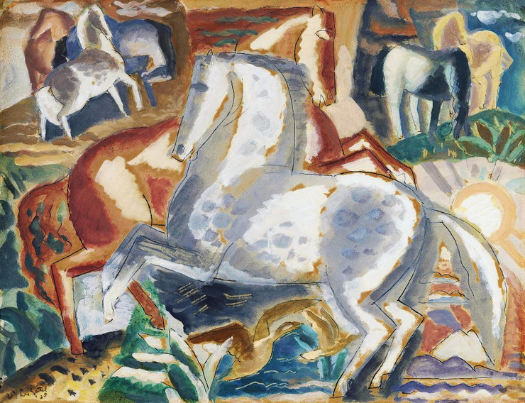 Horses In Landscape (1928) By Leo Gestel (PRT_8401) - Canvas Art Print - 24in X 18in