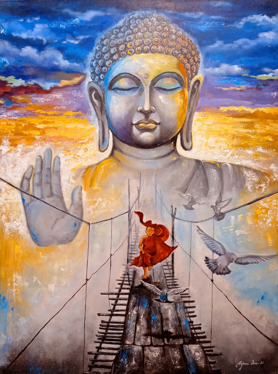 Devotion of buddha #11 (ART_82_56712) - Handpainted Art Painting - 36in X 48in