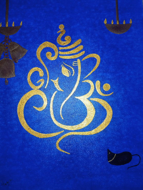 Ganesha (ART_5398_56693) - Handpainted Art Painting - 16in X 20in