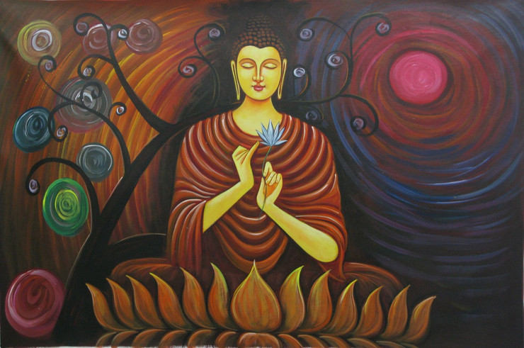 Buddhism - 36in X 24in,RAJMER08_3624,Acrylic Colors,Buddha,Peace,Meditation - Buy Paintings online in India